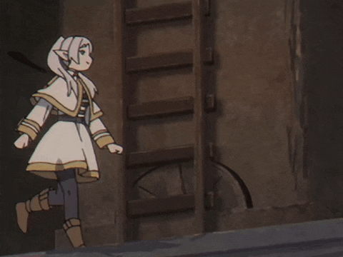 a cartoon character is walking in front of a ladder and wheel