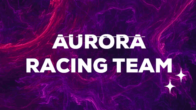 aurora racing team is written in white on a purple background