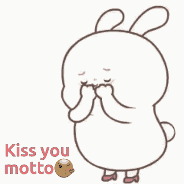 a cartoon bunny says kiss you motto with a heart behind him