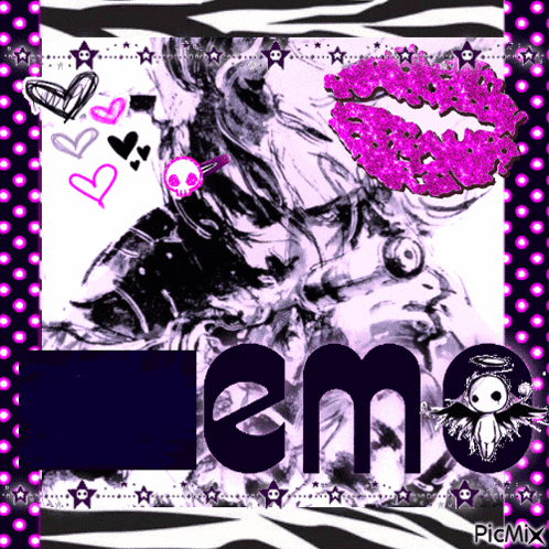 a picture of a girl with the word emo written on it