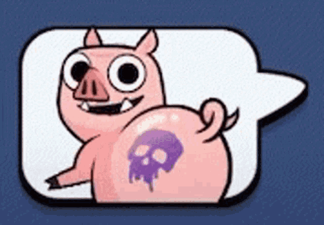 a cartoon pig with a skull tattoo on its butt