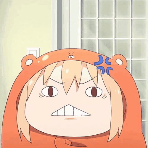a cartoon character wearing an orange hood with the number 8 on it 's head
