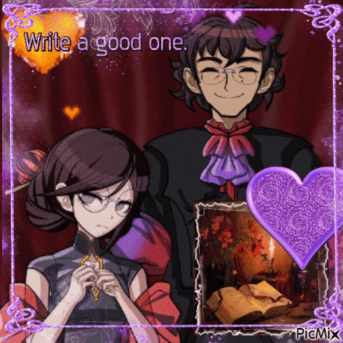 a couple of anime characters with the words write a good one