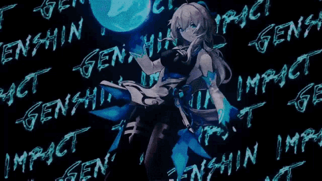 a girl with white hair and blue eyes is standing in front of a blue background .