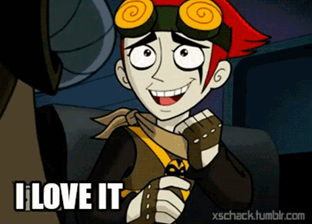 a cartoon character is smiling and says i love it on the bottom