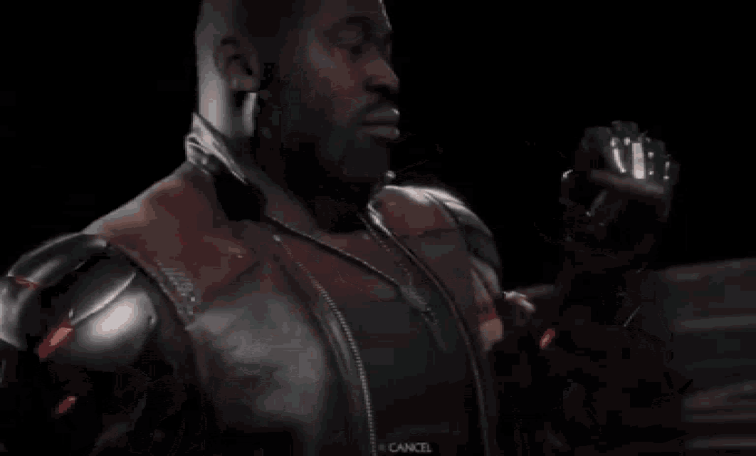 a man in armor is smoking a cigarette with the word cancel written below him