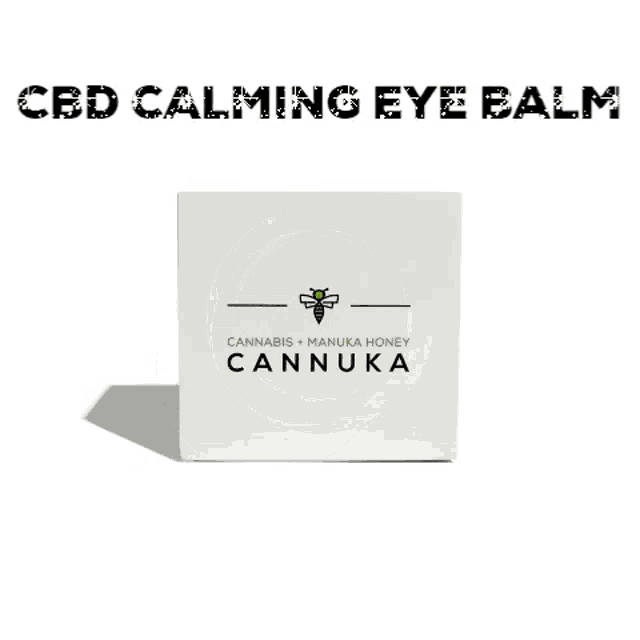 a box of cannuka cbd calming eye balm with a bee on it