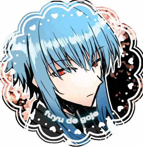 a drawing of a person with blue hair and the name fuyu de gojo