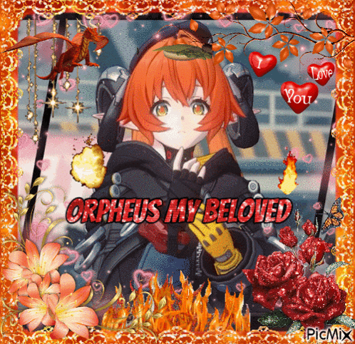 a picture of a girl with the words orpheus my beloved on the bottom