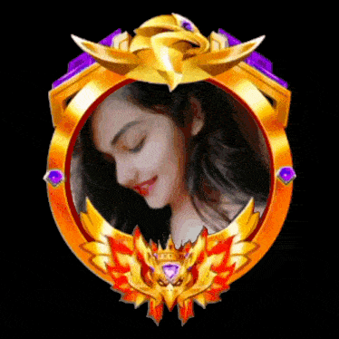 a picture of a woman in a gold circle