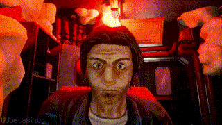 a pixel art of a man in a dark room with the name joe tastic on the bottom right