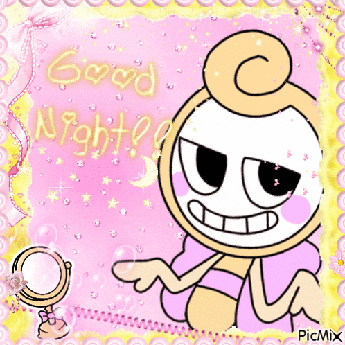 a picture of a cartoon character with the words good night on it