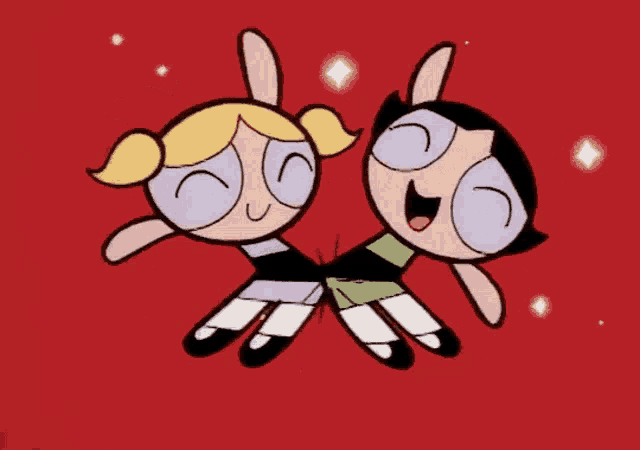 bubbles and buttercup from the powerpuff girls are hugging