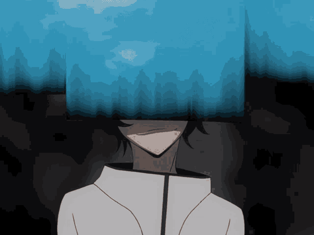 a drawing of a person with a blue sky behind their head
