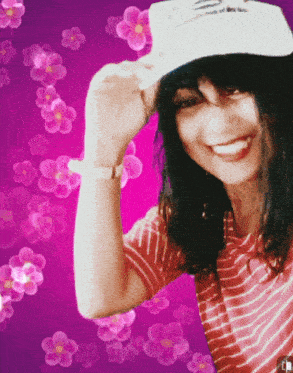 a woman wearing a hat that says " i love you " on it