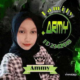 a girl is wearing a hijab and a plaid shirt and has the name ammy on her id