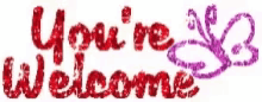 the words `` you 're welcome '' are written in red and purple glitter .