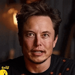 a close up of elon musk 's face with a black shirt on .