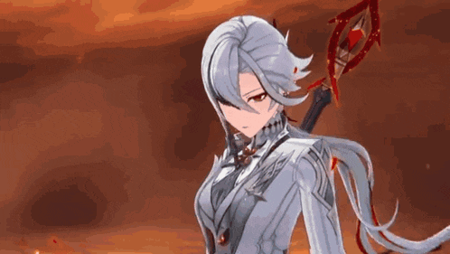 a girl with long white hair is holding a sword and looking at the camera .