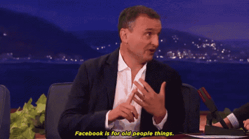 a man in a suit says facebook is for old people things .