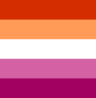a drawing of a person drinking from a cup with a lesbian flag behind them