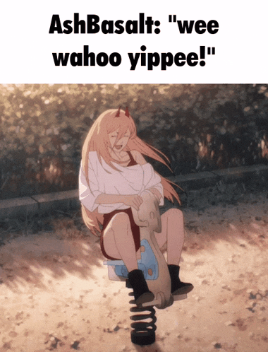 a picture of a girl on a rocking horse with the caption " ashbasalt "