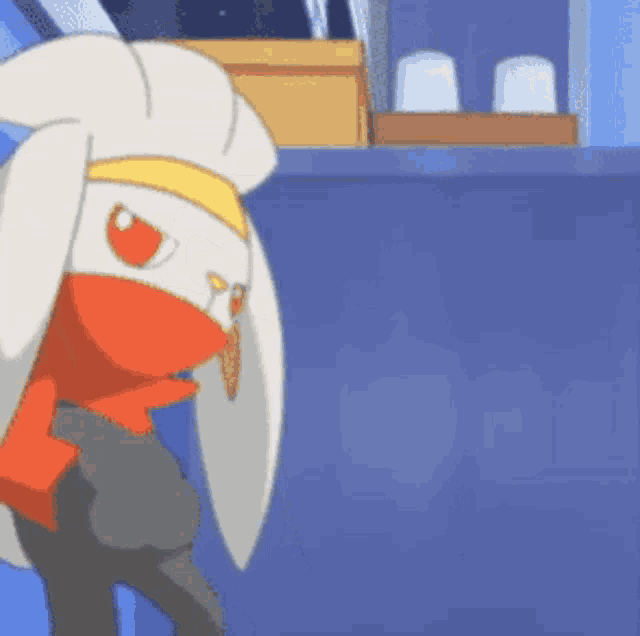 a cartoon rabbit with a red scarf around his neck