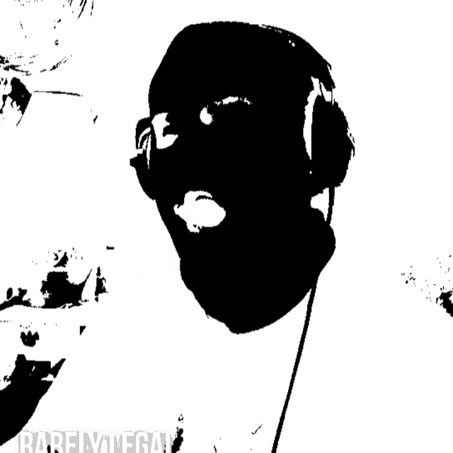 a black and white drawing of a man wearing headphones with the words barely legal below it