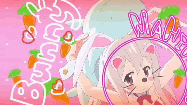 a drawing of a girl in a bunny costume with the name mahiro on the bottom
