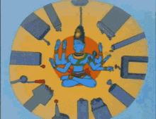 a cartoon of a man in a lotus position surrounded by various objects