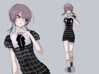 a drawing of a girl in a plaid dress and tie
