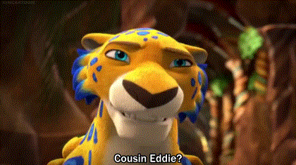 a cartoon leopard is sitting in a tree and talking to another leopard .
