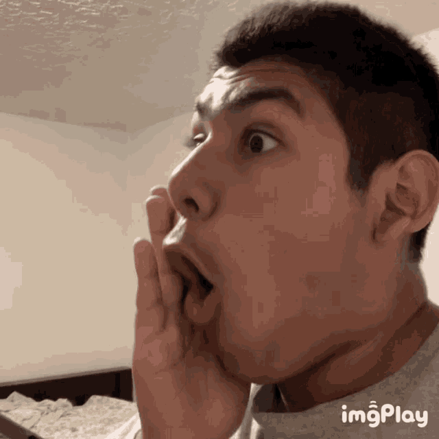 a close up of a man 's face with the word imgplay visible in the corner