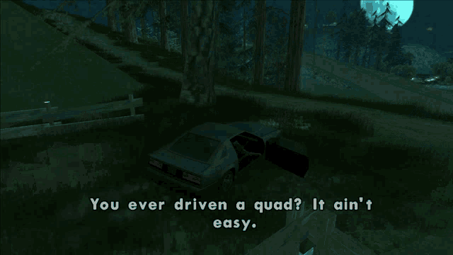 a screenshot of a video game that says you ever driven a quad
