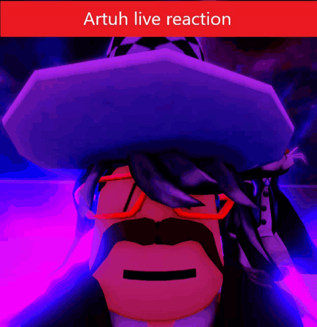 a cartoon of a man with glasses and a hat with the words " artuh live reaction " above him