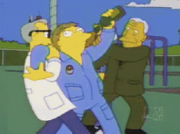 a cartoon of a man holding a bottle and another man holding a bottle of beer
