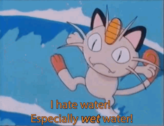 a cartoon of a cat saying i hate water