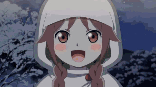 a little girl with braids is wearing a white hooded cape