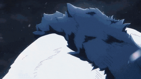 a cartoon drawing of a wolf laying on top of a snow covered hill .