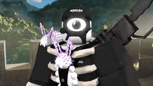 a roblox character is holding a purple flower