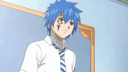 a group of anime characters in a classroom including a girl with red hair and a boy with black hair