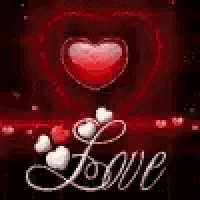 a red heart is surrounded by white hearts and the word love on a red background .