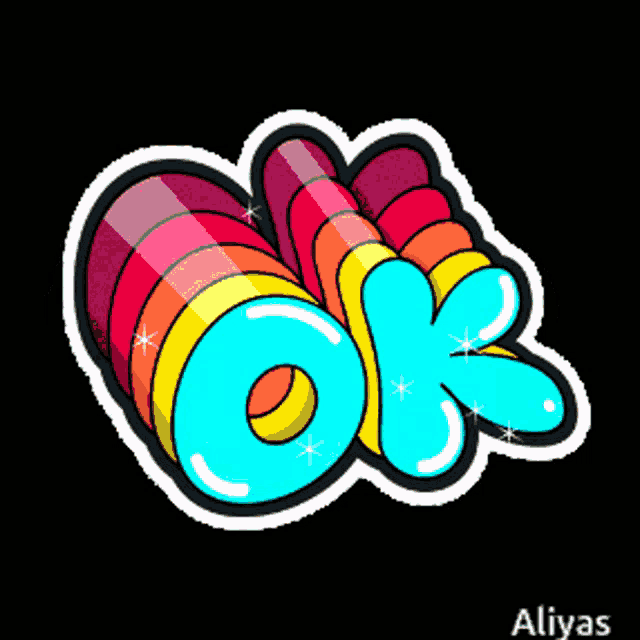 a sticker that says ok with a rainbow background