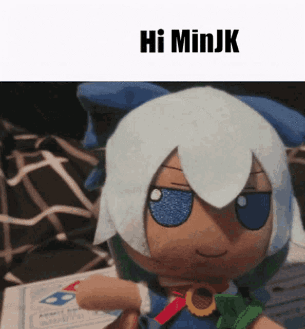 a stuffed doll says hi minjk on the top