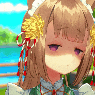 a close up of a anime girl with purple eyes