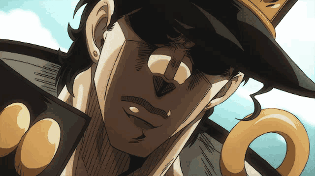 a close up of a cartoon character 's face with a hat on