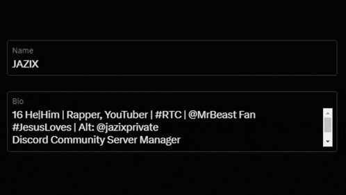 a screen shot of a discord community server manager 's bio