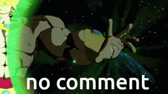 a picture of a cartoon character with the words " no comment " below it