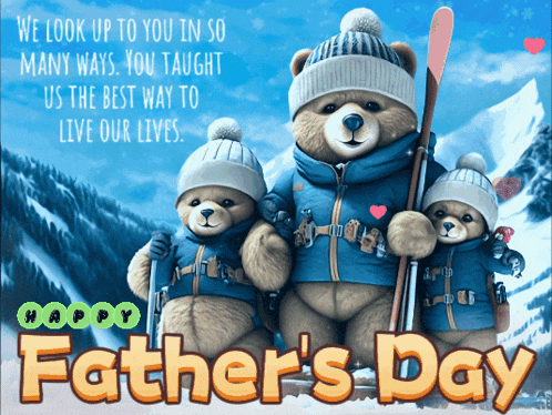 a father 's day greeting card with three teddy bears