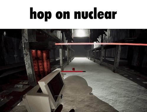 a screenshot of a video game with the words hop on nuclear